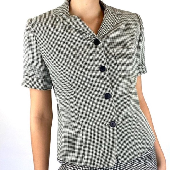 Short Sleeve Vintage Houndstooth Blazer Blouse - Picture 3 of 8
